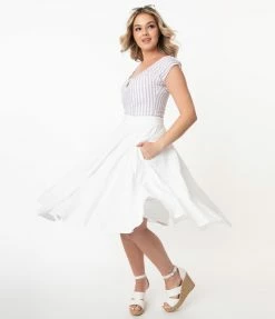 SHEEN Clothing Ltd White Floral Eyelet Angelina Cotton Swing Skirt