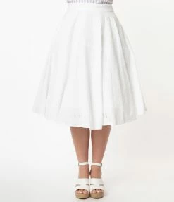SHEEN Clothing Ltd White Floral Eyelet Angelina Cotton Swing Skirt