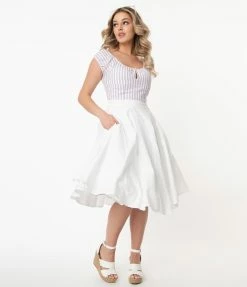 SHEEN Clothing Ltd White Floral Eyelet Angelina Cotton Swing Skirt