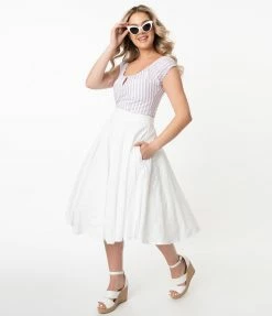 SHEEN Clothing Ltd White Floral Eyelet Angelina Cotton Swing Skirt