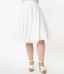 SHEEN Clothing Ltd Plus Size White Floral Eyelet Angelina Cotton Swing Skirt