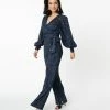Sale Unique Vintage Midnight Blue Abstract Print Clayton Jumpsuit