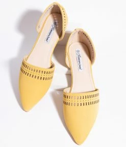 OUR LOVE LETTER INC Mustard Cutout Leatherette Pointed Toe Flats
