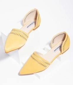 OUR LOVE LETTER INC Mustard Cutout Leatherette Pointed Toe Flats