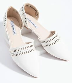 OUR LOVE LETTER INC White Cutout Leatherette Pointed Toe Flats