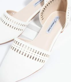 OUR LOVE LETTER INC White Cutout Leatherette Pointed Toe Flats