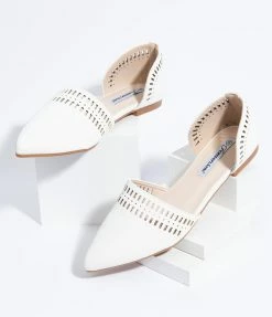 OUR LOVE LETTER INC White Cutout Leatherette Pointed Toe Flats