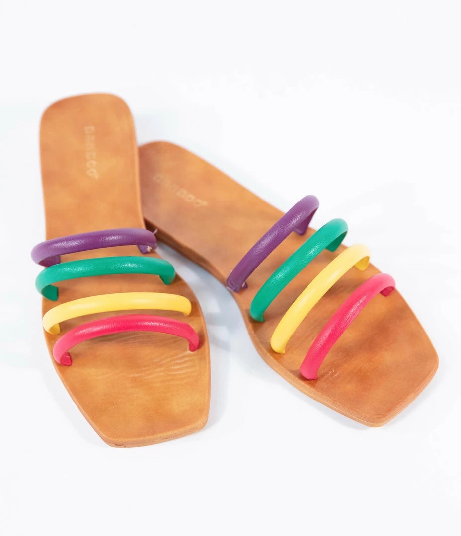 Lets See Style Flats Rainbow Strap Sandals