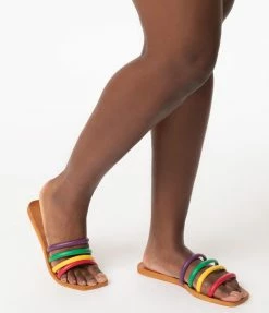 Lets See Style Flats Rainbow Strap Sandals