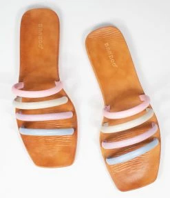 Lets See Style Pastel Rainbow Strap Sandals Flats