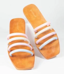 Lets See Style Pastel Rainbow Strap Sandals Flats