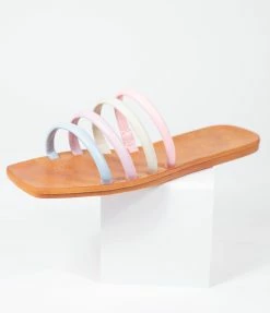 Lets See Style Pastel Rainbow Strap Sandals Flats