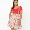 Sale Unique Vintage Pink & Multicolor Hearts Suspender Ruth Flare Skirt