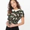 Smak Parlour Black & White Chrysanthemum Writers Block Crop Blouse