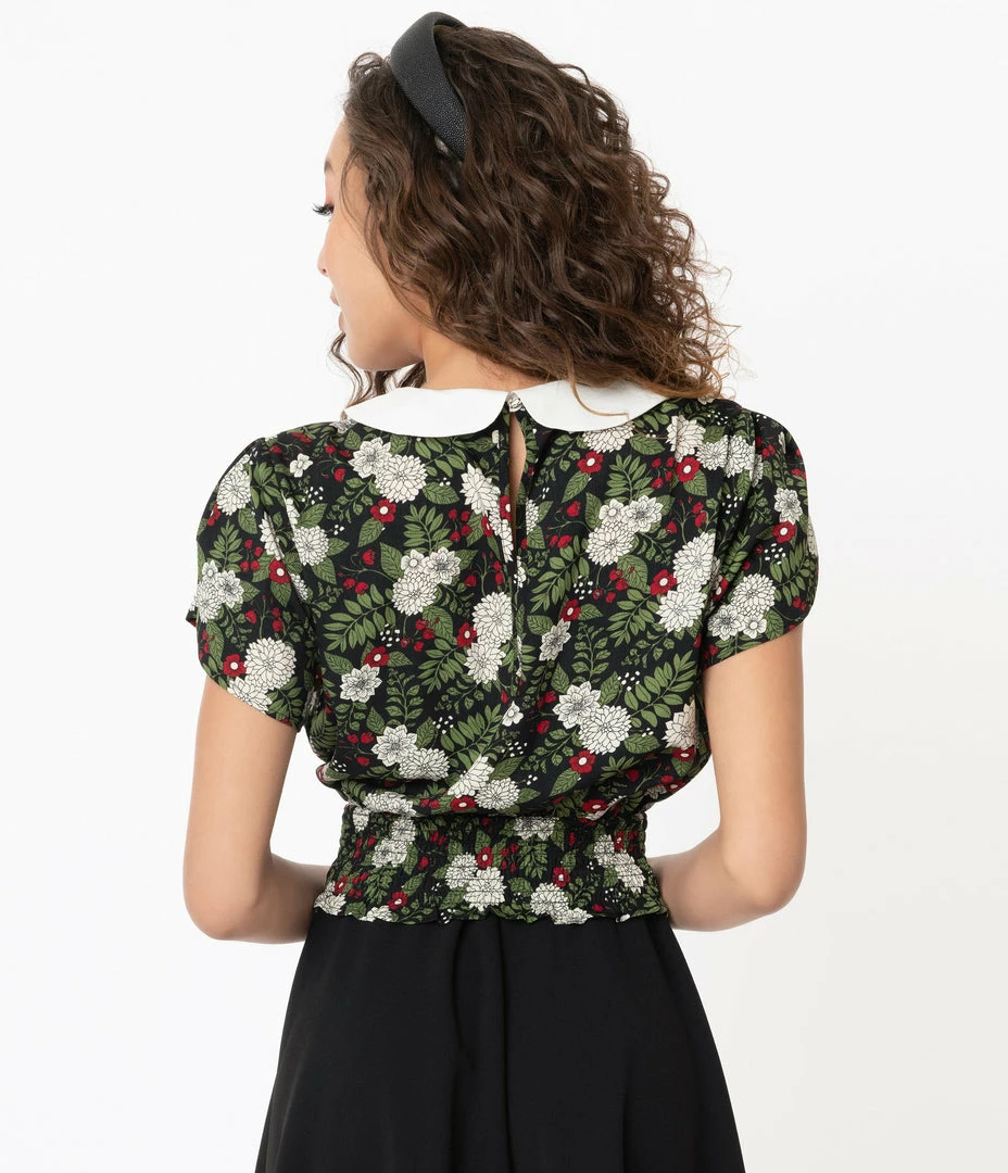 Smak Parlour Black & White Chrysanthemum Writers Block Crop Blouse