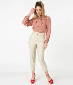 Lemon Tree Retro Style Cream High Waist Crop Pants
