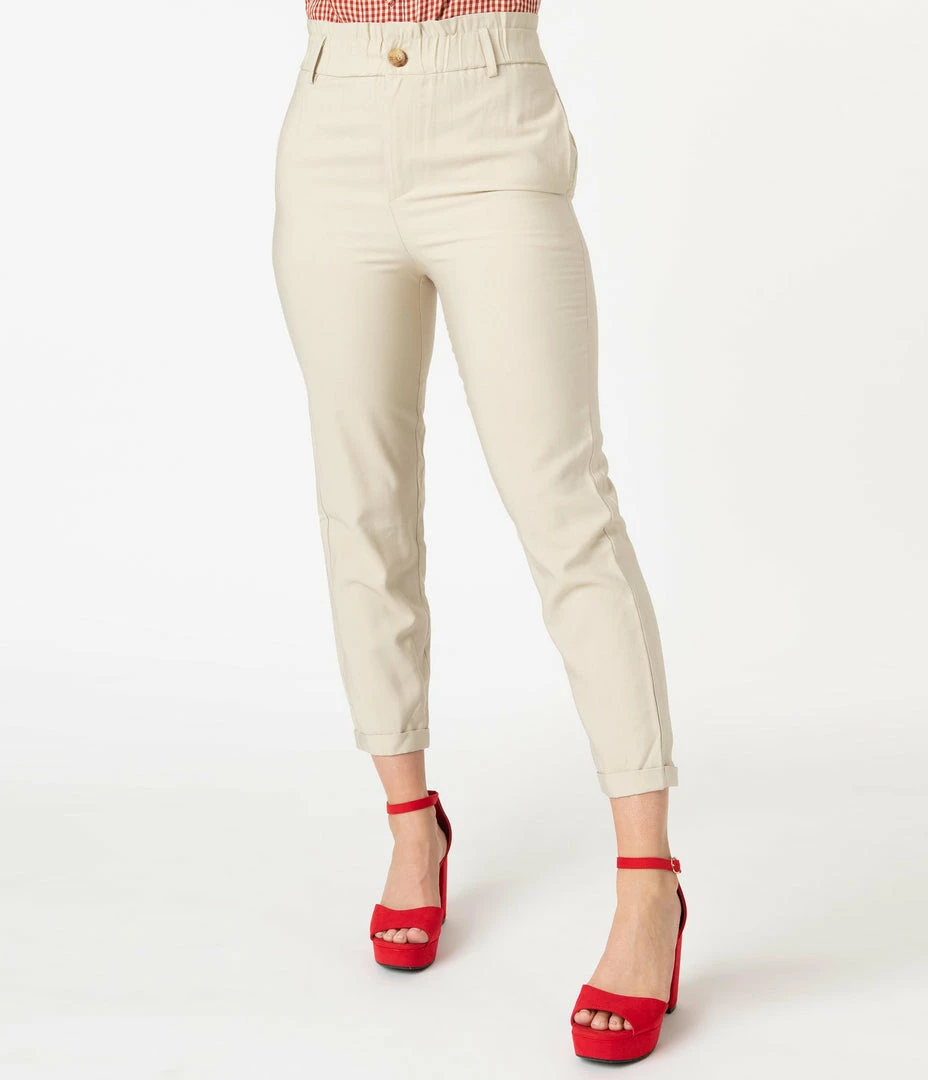 Lemon Tree Retro Style Cream High Waist Crop Pants