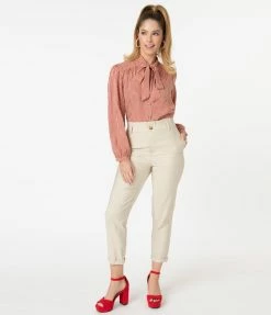 Lemon Tree Retro Style Cream High Waist Crop Pants