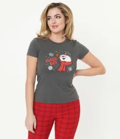 Frosty The Snowman X Unique Vintage Flake Off Womens Graphic Tee Fan Flair