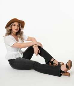 Sneak Peek Black Denim Button High Waisted Bootcut Jeans Sale