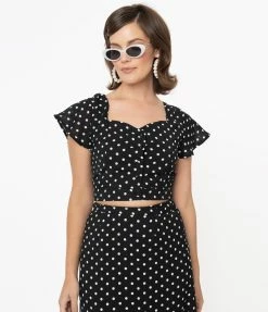 VERY J Black & White Polka Dot Crop Top