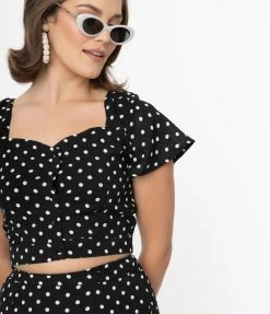 VERY J Black & White Polka Dot Crop Top
