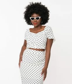 VERY J White & Black Polka Dot Crop Top Sale
