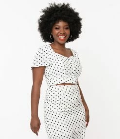VERY J White & Black Polka Dot Crop Top Sale