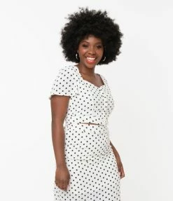 VERY J White & Black Polka Dot Crop Top Sale