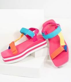 M & Z Sky Shoes Rainbow Grosgrain Cord Platform Sandals