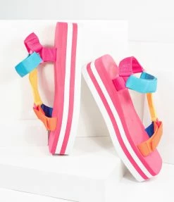 M & Z Sky Shoes Rainbow Grosgrain Cord Platform Sandals