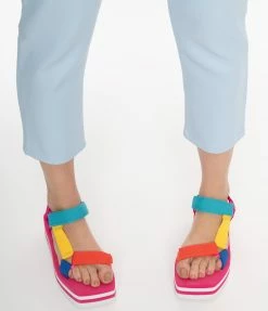 M & Z Sky Shoes Rainbow Grosgrain Cord Platform Sandals