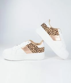 OUR LOVE LETTER INC Flats White & Leopard Platform Sneakers