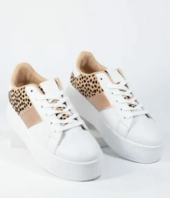 OUR LOVE LETTER INC Flats White & Leopard Platform Sneakers