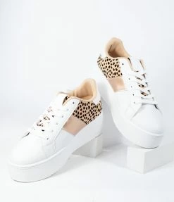 OUR LOVE LETTER INC Flats White & Leopard Platform Sneakers