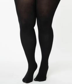 Sky Hosiery (Music Legs) Plus Size Black Nylon Opaque Tights