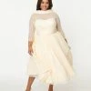 Unique Vintage Plus Size Cream Floral Lace Lille Wedding Dress
