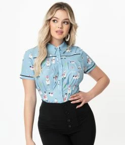 Sale Unique Vintage Chambray & Alpaca PrintÃƒÂ¦Stevens Blouse