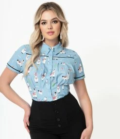 Sale Unique Vintage Chambray & Alpaca PrintÃƒÂ¦Stevens Blouse