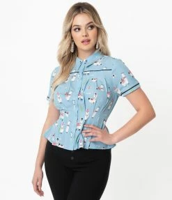Sale Unique Vintage Chambray & Alpaca PrintÃƒÂ¦Stevens Blouse