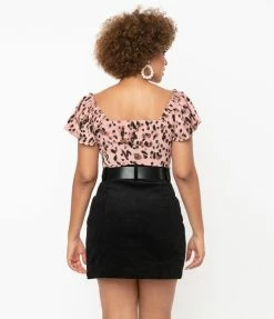 Sale Unique Vintage Mauve Pink Abstract Print Charlemagne Blouse