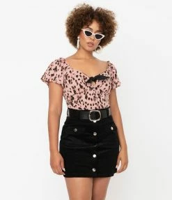 Sale Unique Vintage Mauve Pink Abstract Print Charlemagne Blouse