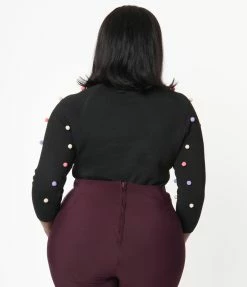 Unique Vintage Plus Size Black Alpaca Pom Poms Autumn Sweater