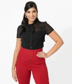 Unique Vintage Black Clip Dot Elsie Blouse