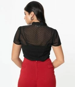 Unique Vintage Black Clip Dot Elsie Blouse