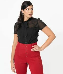 Unique Vintage Black Clip Dot Elsie Blouse