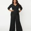 Unique Vintage Plus Size Black Marled Knit Sparkle Gloria Jumpsuit