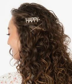 Urbanista Gold Happy Rhinestone Hair Pin Set Hair Accessories