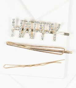 Urbanista Gold Happy Rhinestone Hair Pin Set Hair Accessories