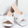 In Touch Footwear White Leatherette Slip On Block Heel Sandals